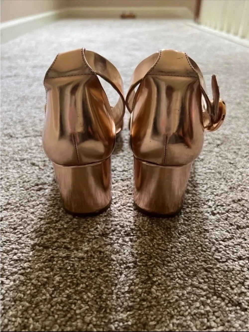 Michael Kors Rose Gold Ankle Strap Block Heel Sandals